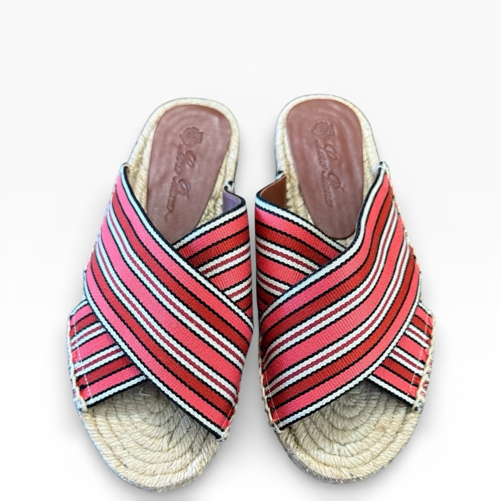Loro Piana Crossover Red Suitcase Striped Canvas Espadrilles Sandals EU 37 US 7 - Picture 7 of 13